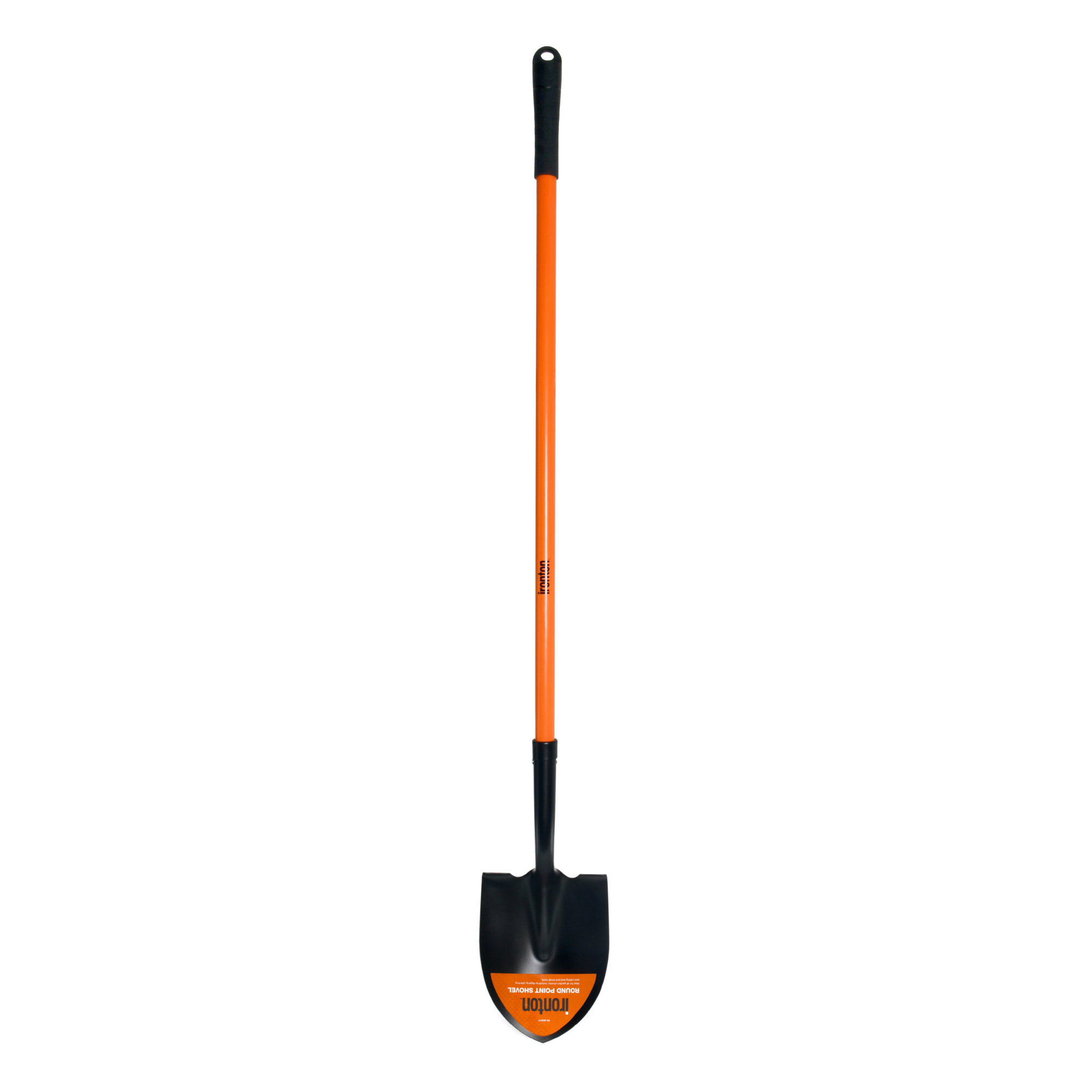 Ironton Round-Point Shovel, 8.7in. Tempered Steel Blade, 44in. Fiberglass Handle